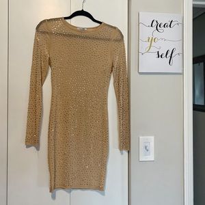 Rhinestone sparkly nude see-through NYE dress
